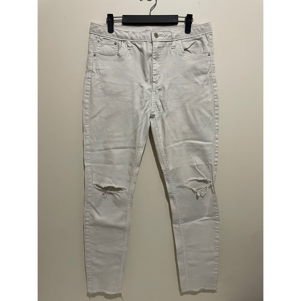 Wild Fable Women High Rise Skinny Jeans White Distressed Size 12 inseam 28"